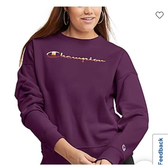 Champion Womens Size M Powerblend Fleece‎ Spellout Sweatshirt Purple NWOT - Picture 1 of 10